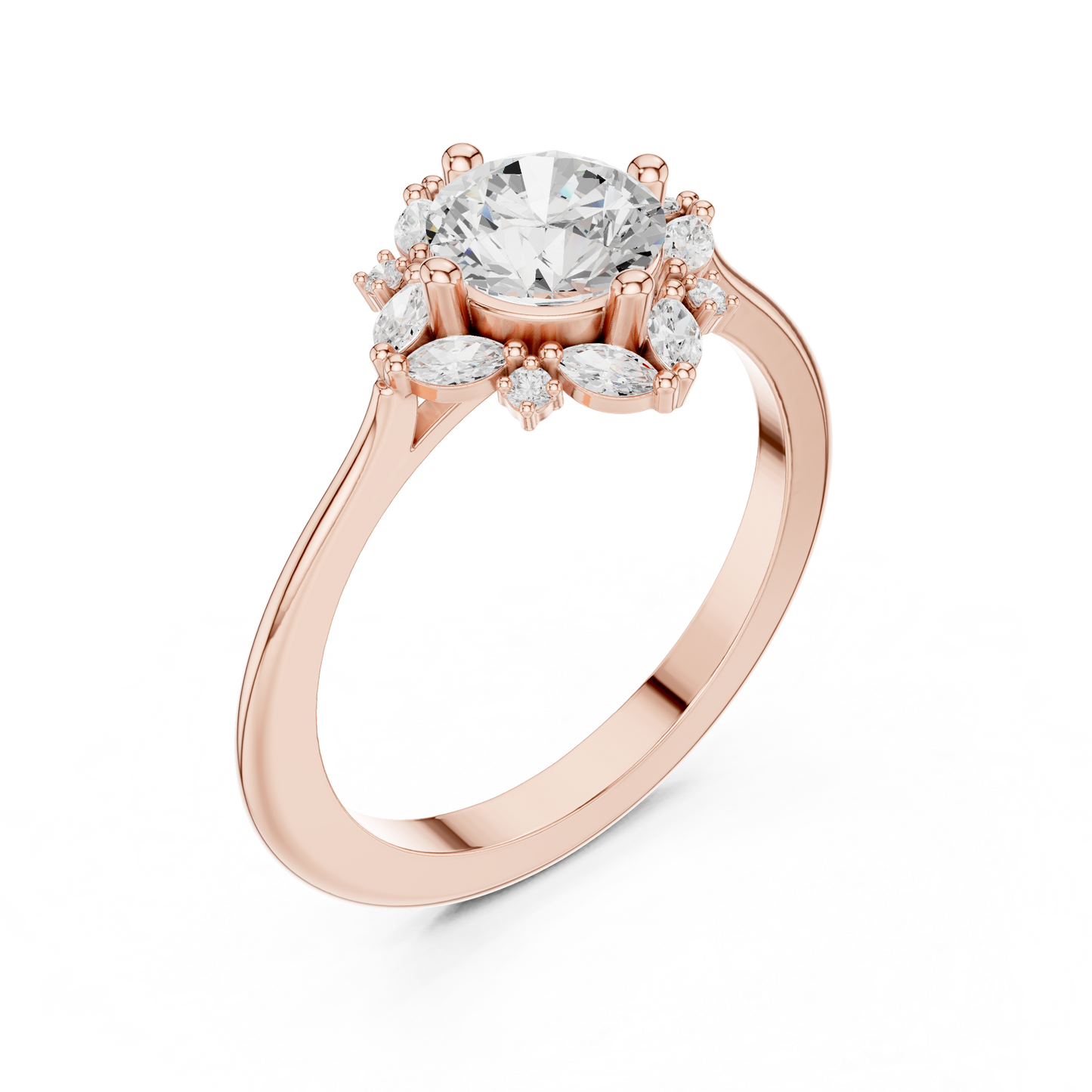 1.16ctw Round Diamond Marquise Cluster Starburst Halo Ring - Solid Gold
