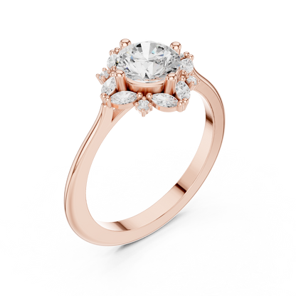 1.16ctw Round Diamond Marquise Cluster Starburst Halo Ring - Solid Gold