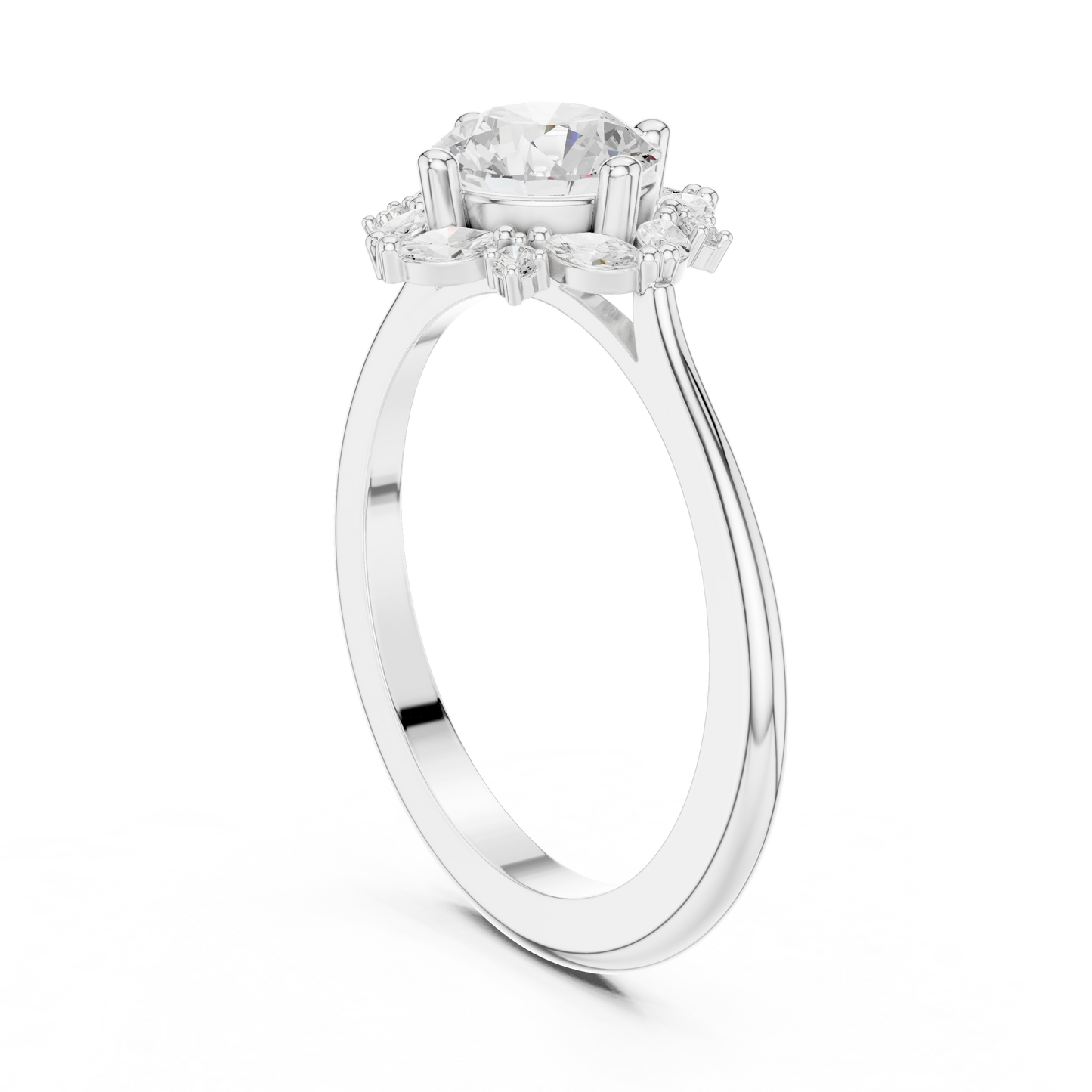 1.16ctw Round Diamond Marquise Cluster Starburst Halo Ring - Solid Gold