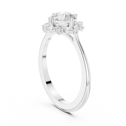 1.16ctw Round Diamond Marquise Cluster Starburst Halo Ring - Solid Gold