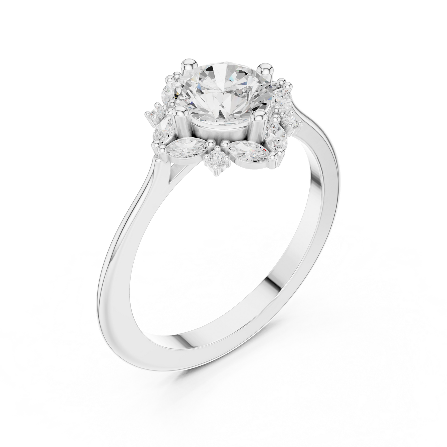 1.16ctw Round Diamond Marquise Cluster Starburst Halo Ring - Solid Gold