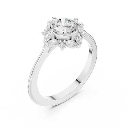 1.16ctw Round Diamond Marquise Cluster Starburst Halo Ring - Solid Gold