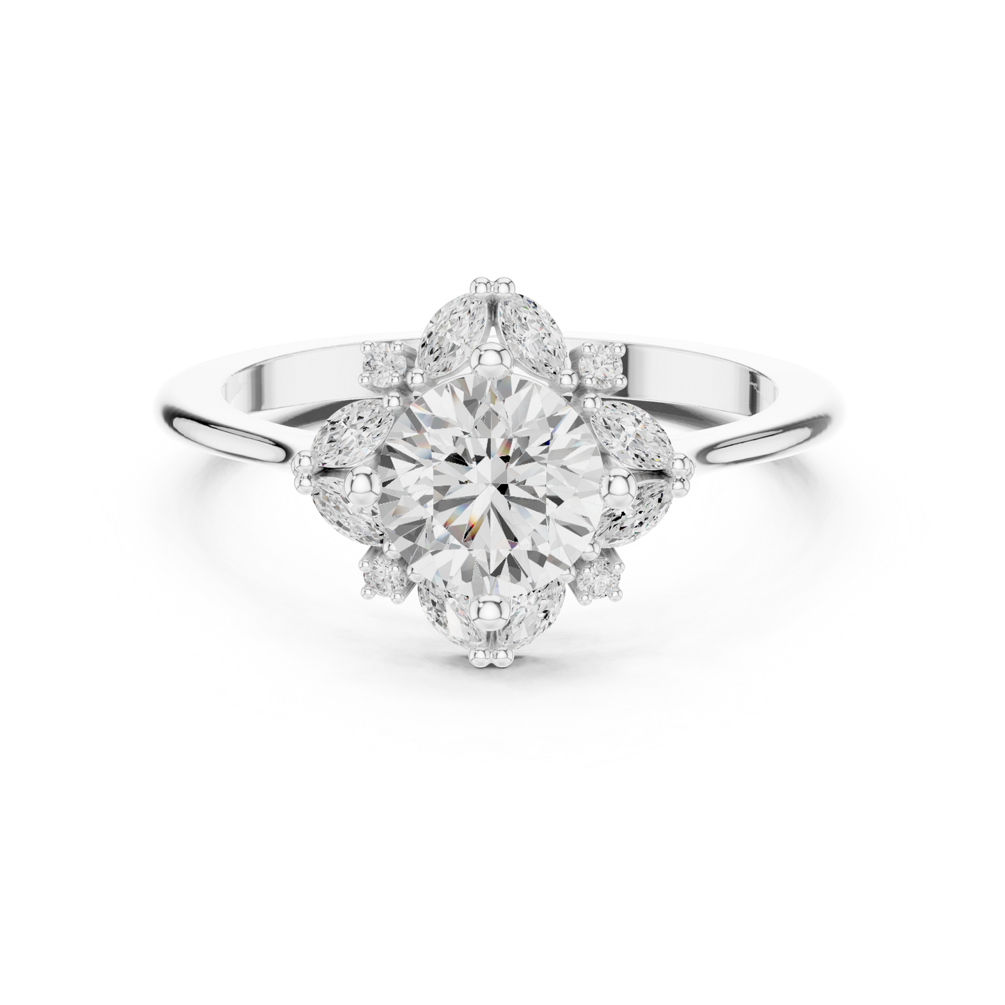 1.16ctw Round Diamond Marquise Cluster Starburst Halo Ring - Solid Gold