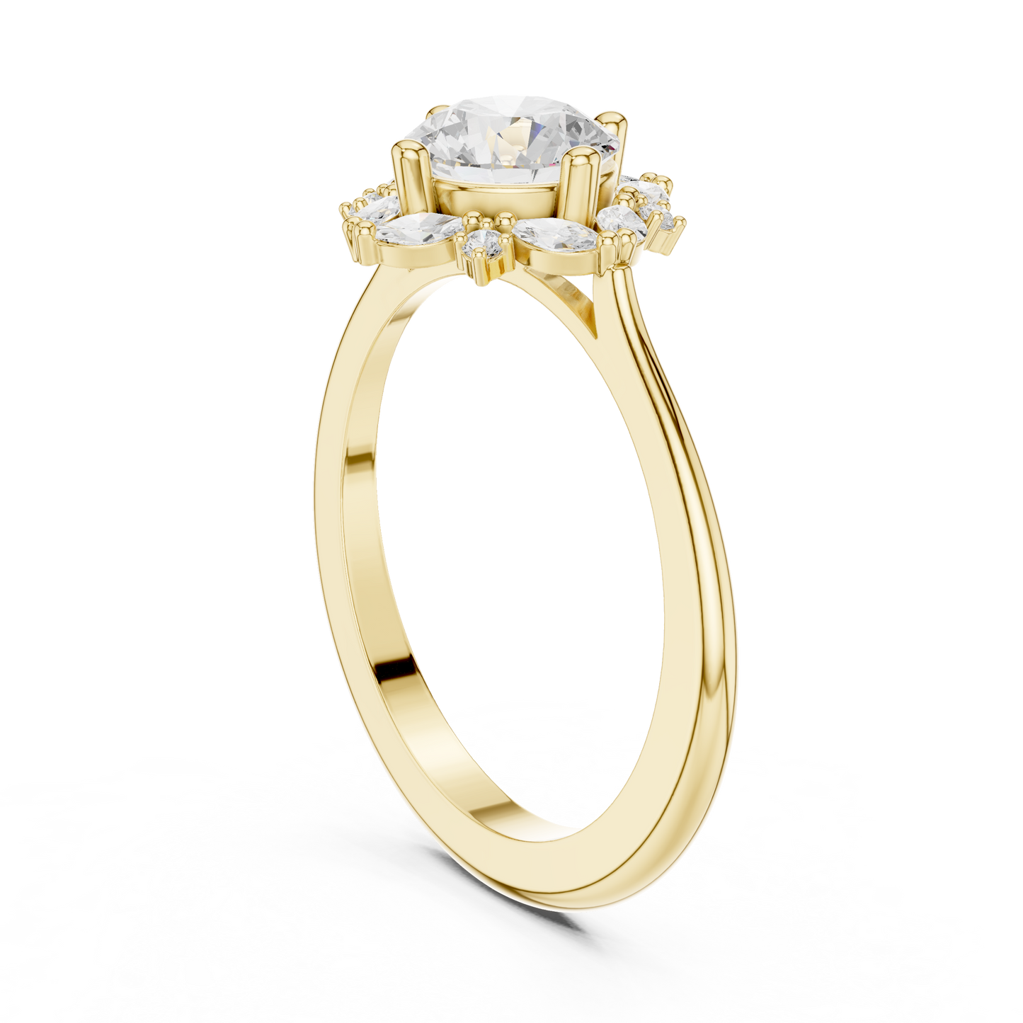 1.16ctw Round Diamond Marquise Cluster Starburst Halo Ring - Solid Gold