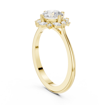 1.16ctw Round Diamond Marquise Cluster Starburst Halo Ring - Solid Gold