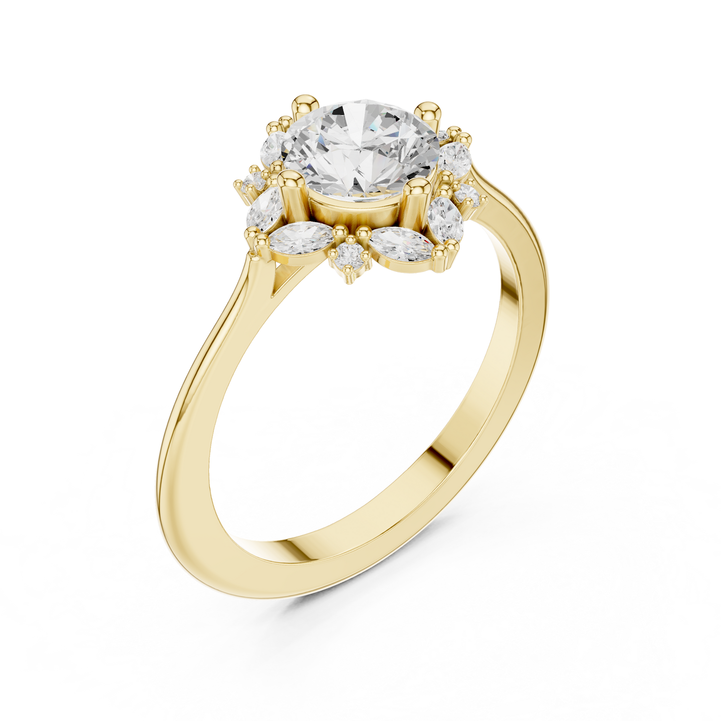 1.16ctw Round Diamond Marquise Cluster Starburst Halo Ring - Solid Gold
