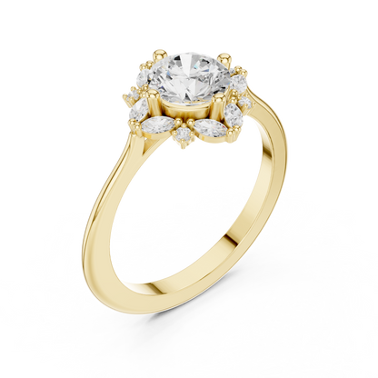 1.16ctw Round Diamond Marquise Cluster Starburst Halo Ring - Solid Gold