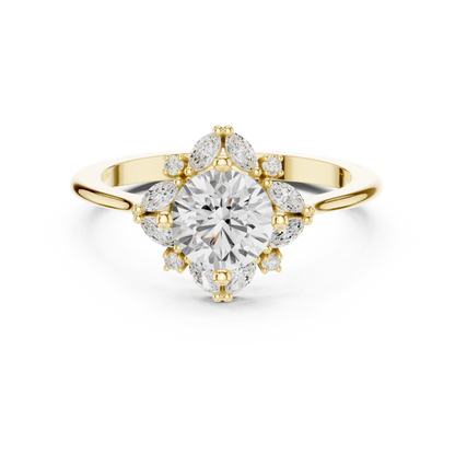 1.16ctw Round Diamond Marquise Cluster Starburst Halo Ring - Solid Gold