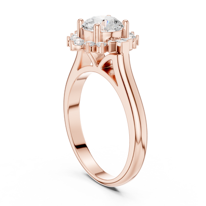 1.41ctw Round Diamond Baguette Ballerina Halo Ring - Solid Gold