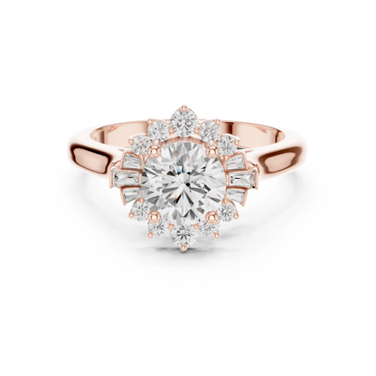 1.41ctw Round Diamond Baguette Ballerina Halo Ring - Solid Gold
