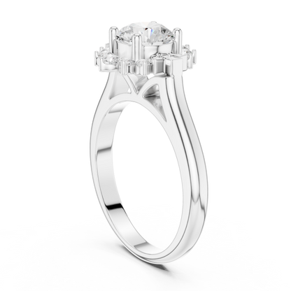 1.41ctw Round Diamond Baguette Ballerina Halo Ring - Solid Gold