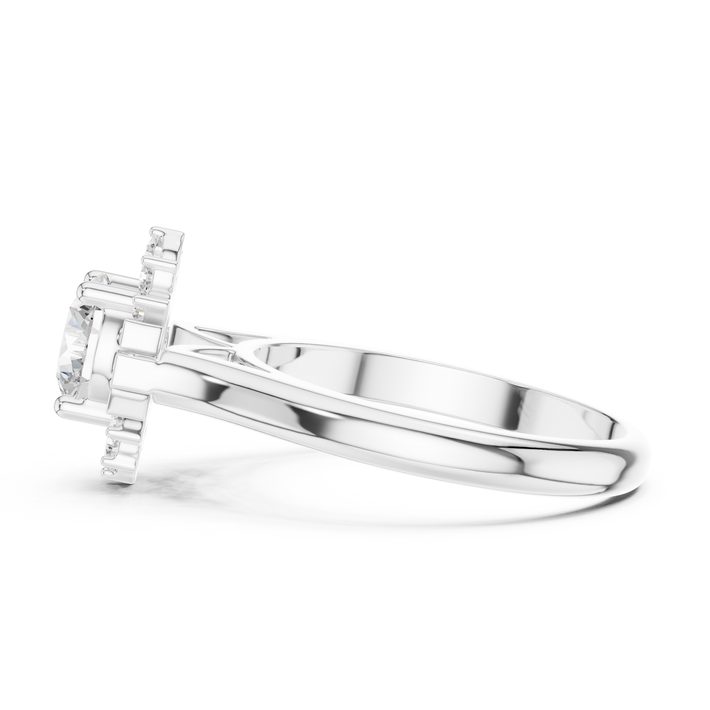 1.41ctw Round Diamond Baguette Ballerina Halo Ring - Solid Gold
