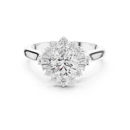 1.41ctw Round Diamond Baguette Ballerina Halo Ring - Solid Gold