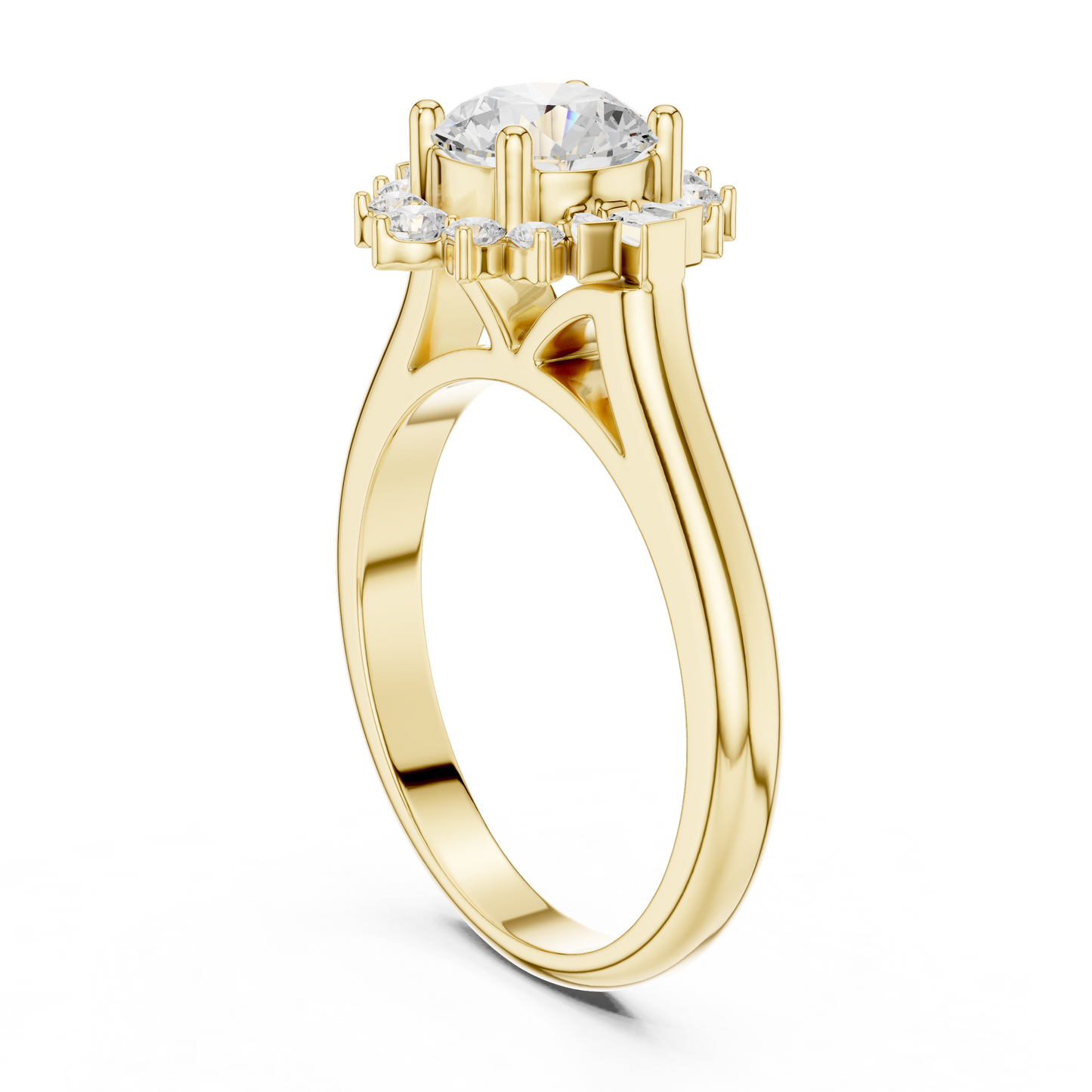 1.41ctw Round Diamond Baguette Ballerina Halo Ring - Solid Gold