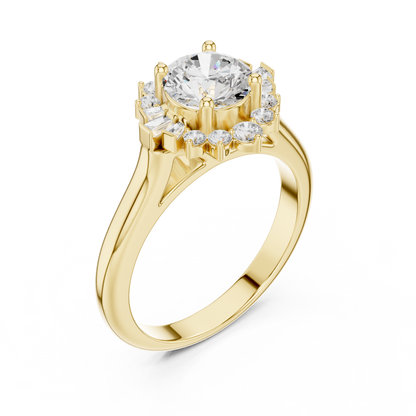 1.41ctw Round Diamond Baguette Ballerina Halo Ring - Solid Gold
