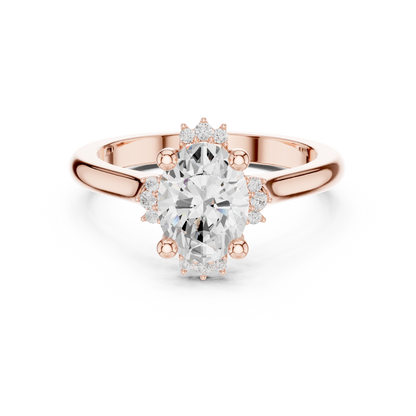 1.43ctw Oval Diamond Tiara Crown Cluster Halo Ring - Solid Gold