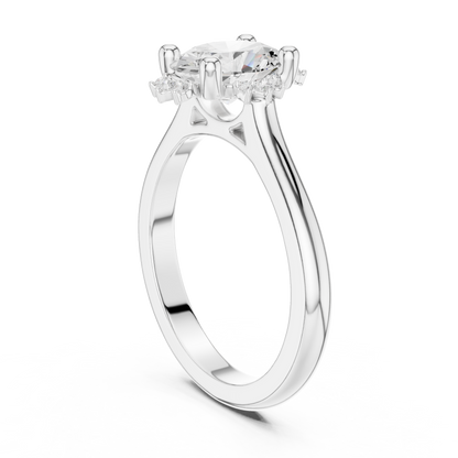 1.43ctw Oval Diamond Tiara Crown Cluster Halo Ring - Solid Gold