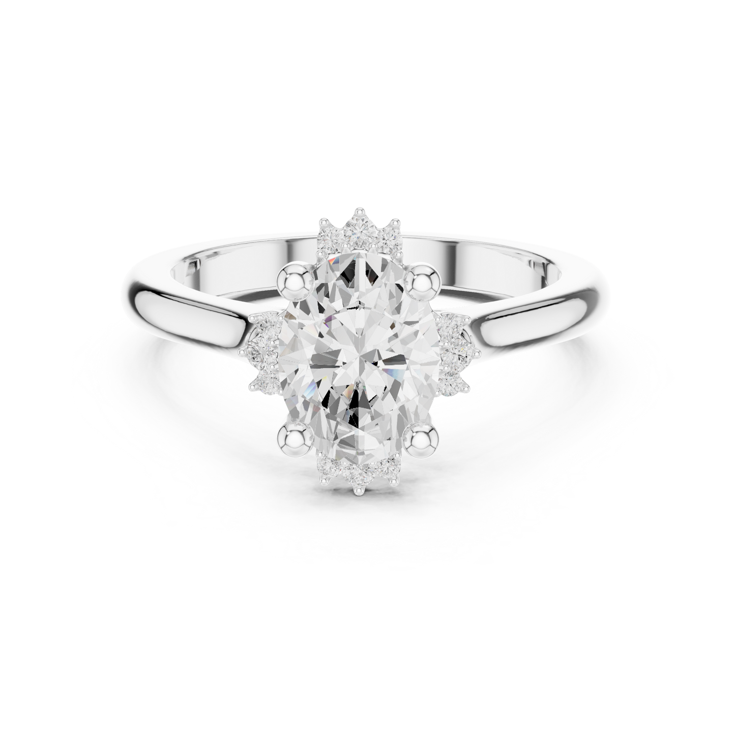 1.43ctw Oval Diamond Tiara Crown Cluster Halo Ring - Solid Gold
