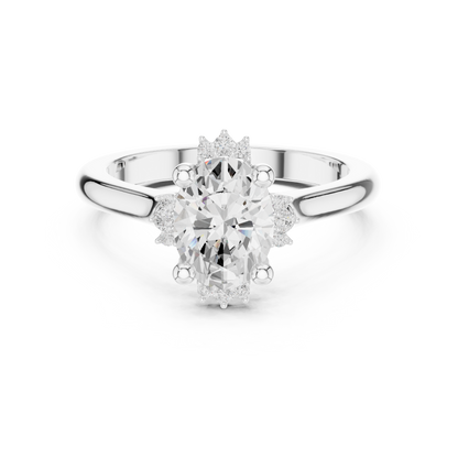 1.43ctw Oval Diamond Tiara Crown Cluster Halo Ring - Solid Gold