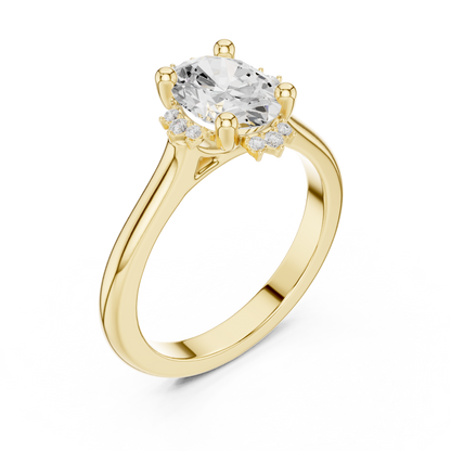 1.43ctw Oval Diamond Tiara Crown Cluster Halo Ring - Solid Gold