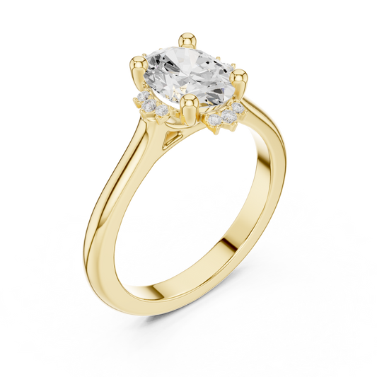 1.43 Carat Oval Diamond Tiara Crown Cluster Halo Ring - Solid Gold