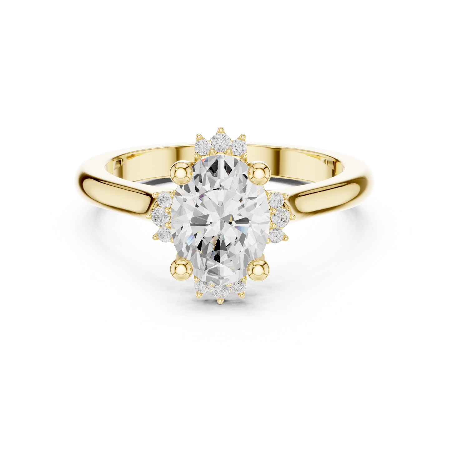 1.43ctw Oval Diamond Tiara Crown Cluster Halo Ring - Solid Gold