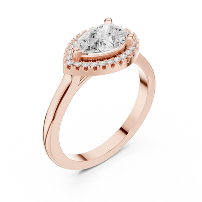 1.07ctw Pear Diamond East-West Halo Ring Plain Band - Solid Gold
