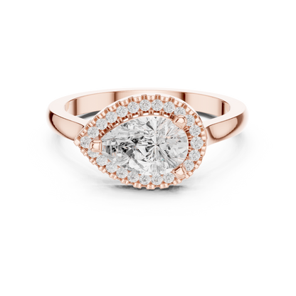 1.07ctw Pear Diamond East-West Halo Ring Plain Band - Solid Gold