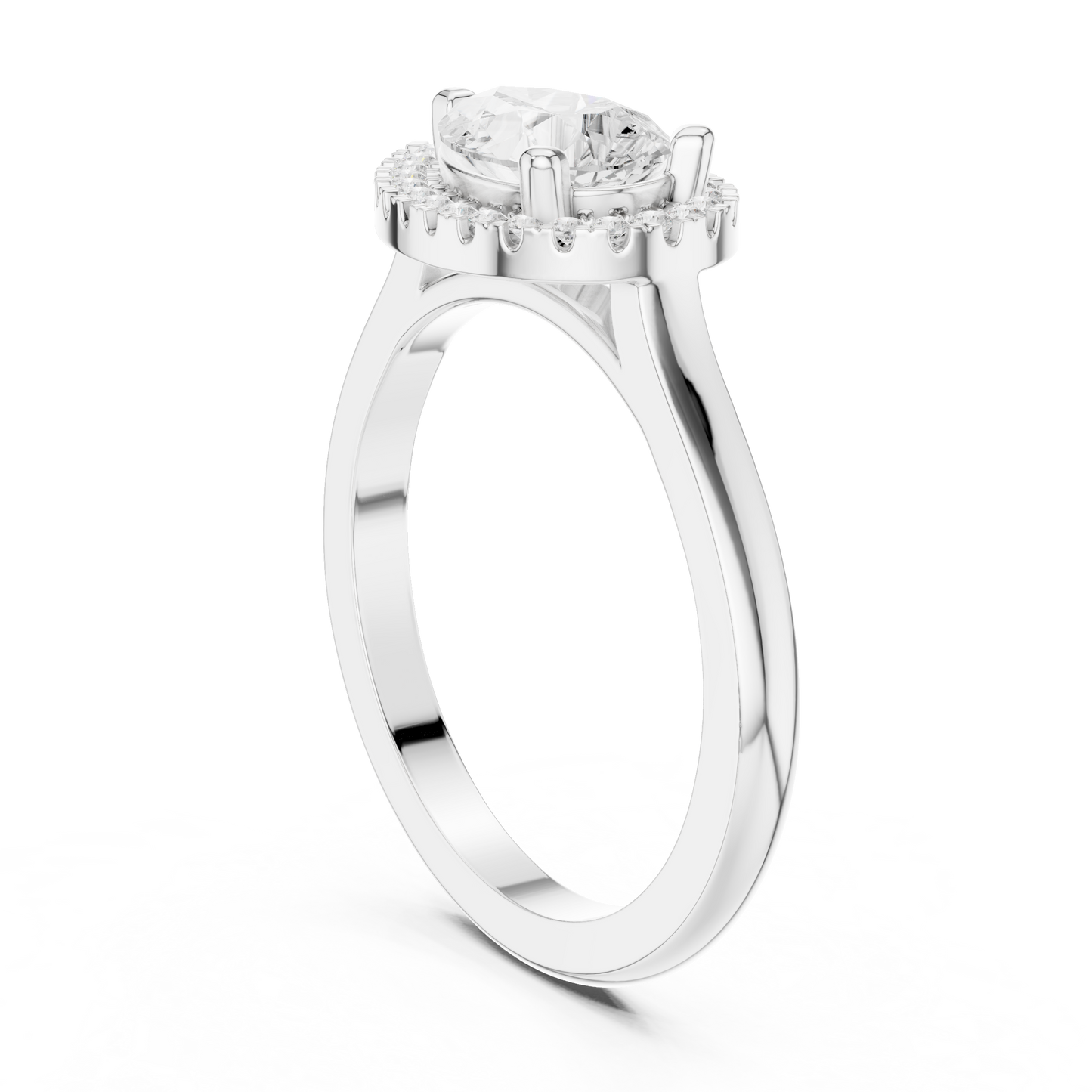 1.07ctw Pear Diamond East-West Halo Ring Plain Band - Solid Gold