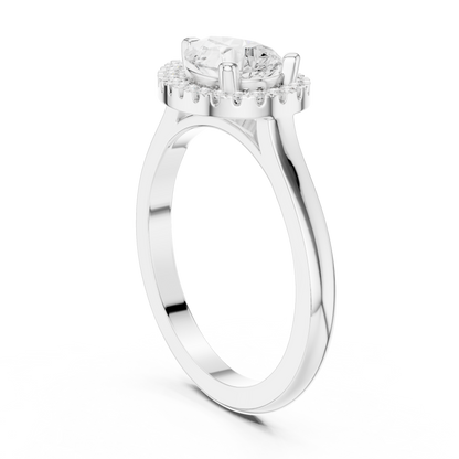 1.07ctw Pear Diamond East-West Halo Ring Plain Band - Solid Gold