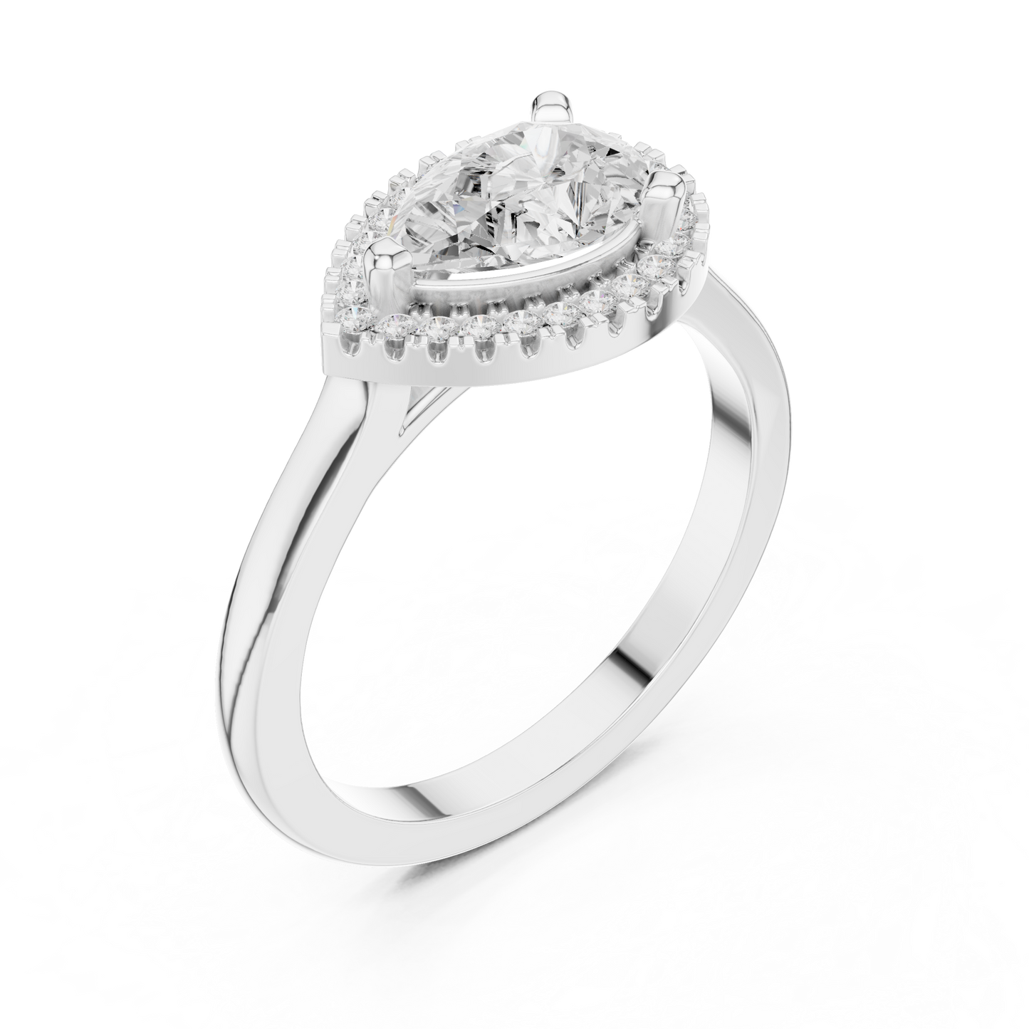 1.07ctw Pear Diamond East-West Halo Ring Plain Band - Solid Gold