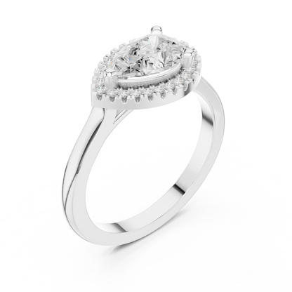1.07ctw Pear Diamond East-West Halo Ring Plain Band - Solid Gold