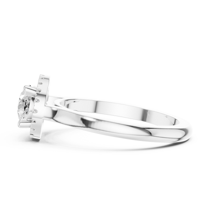 1.07ctw Pear Diamond East-West Halo Ring Plain Band - Solid Gold