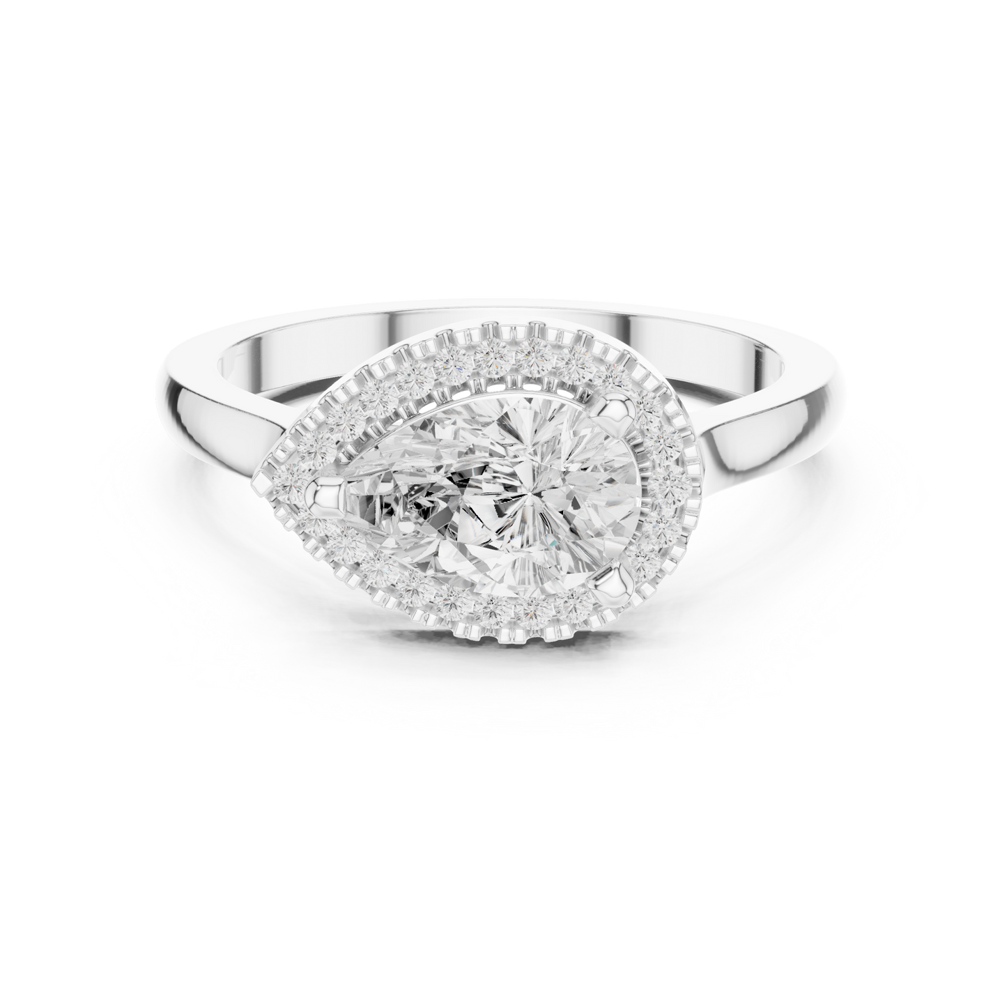 1.07ctw Pear Diamond East-West Halo Ring Plain Band - Solid Gold