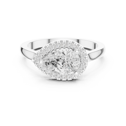1.07ctw Pear Diamond East-West Halo Ring Plain Band - Solid Gold