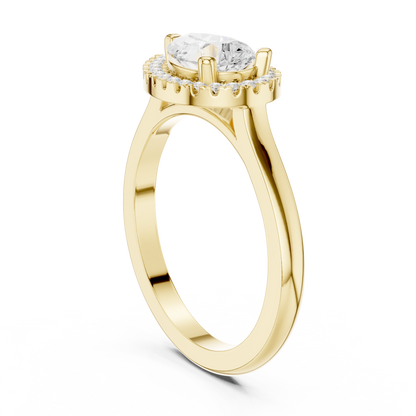 1.07ctw Pear Diamond East-West Halo Ring Plain Band - Solid Gold