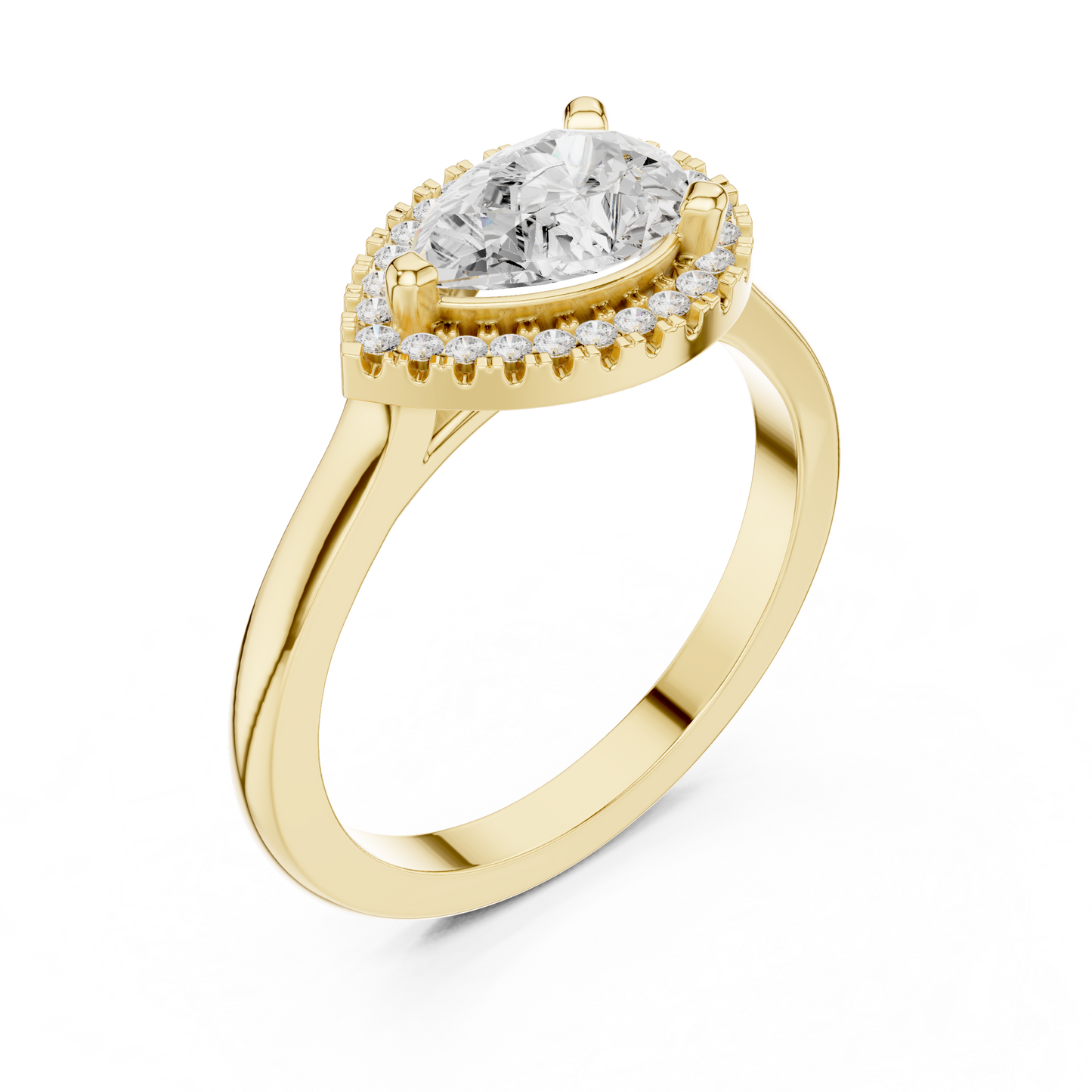 1.07ctw Pear Diamond East-West Halo Ring Plain Band - Solid Gold