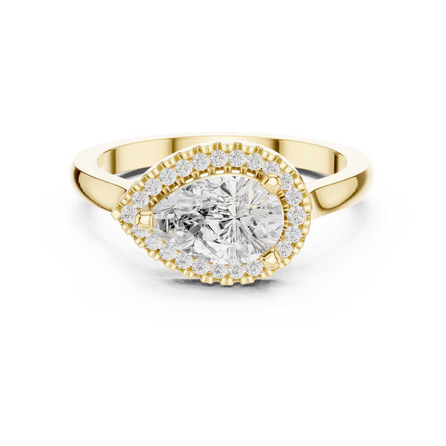 1.07ctw Pear Diamond East-West Halo Ring Plain Band - Solid Gold