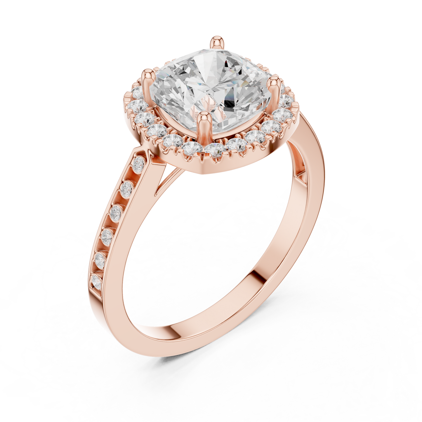 2.26 Carat Cushion Cut Diamond Halo Engagement Ring | Yellow Gold