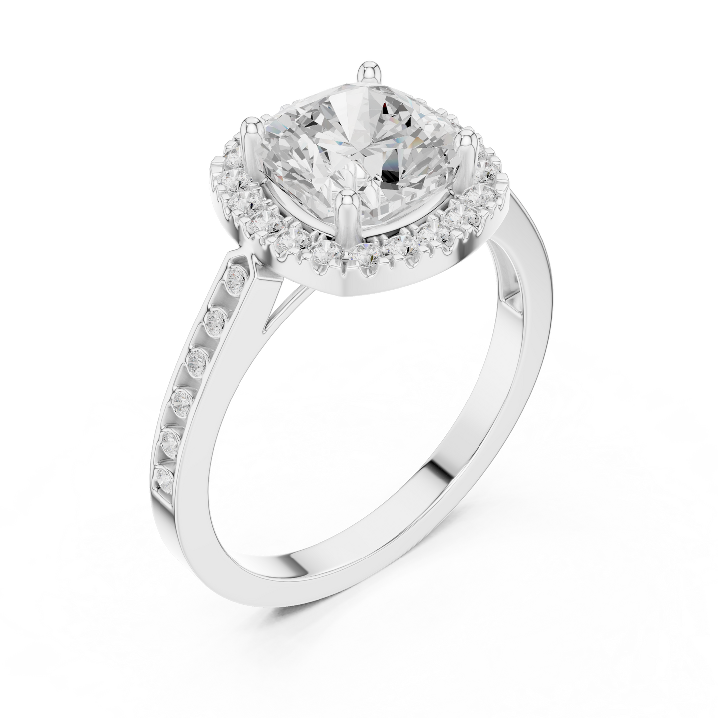 2.26 Carat Cushion Cut Diamond Halo Engagement Ring | Yellow Gold