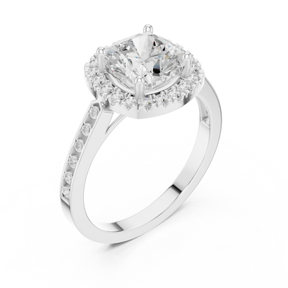 2.26 Carat Cushion Cut Diamond Halo Engagement Ring | Yellow Gold