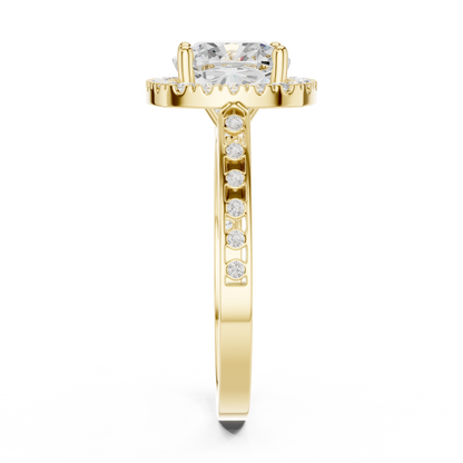 2.26 Carat Cushion Cut Diamond Halo Engagement Ring | Yellow Gold