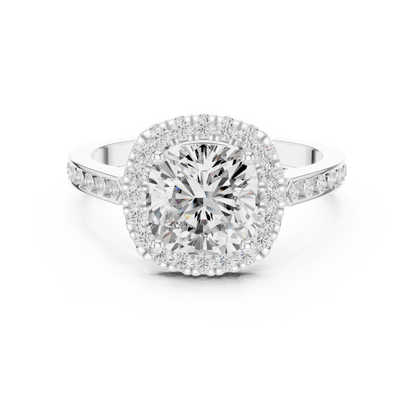 2.26 Carat Cushion Cut Diamond Halo Engagement Ring | Yellow Gold