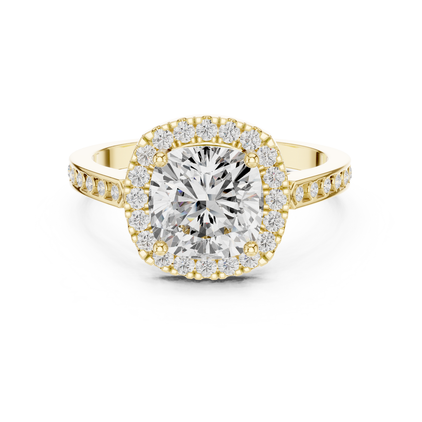 2.26 Carat Cushion Cut Diamond Halo Engagement Ring | Yellow Gold