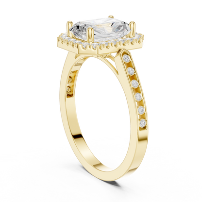 2.24 Carat Radiant Cut Diamond Halo Engagement Ring | Yellow Gold
