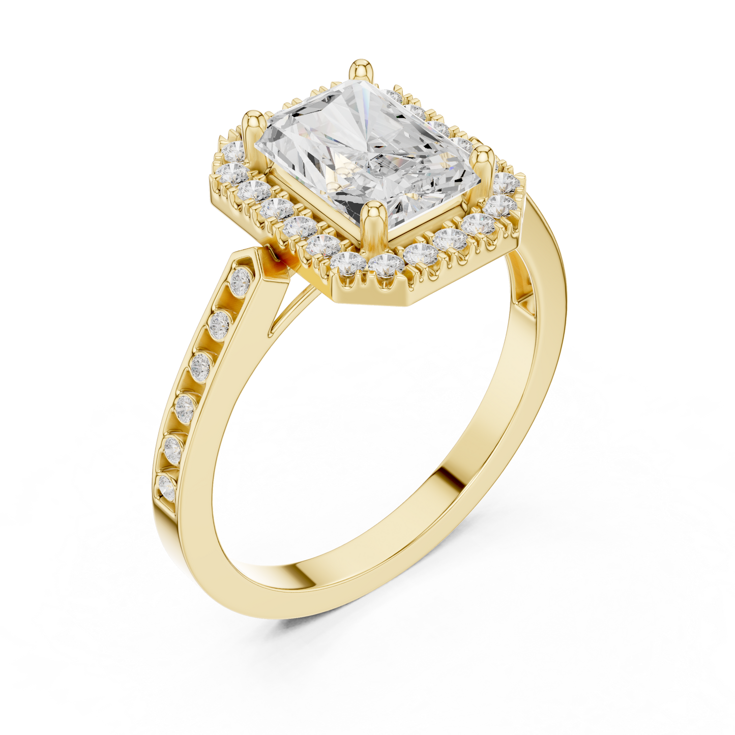 2.24 Carat Radiant Cut Diamond Halo Engagement Ring | Yellow Gold