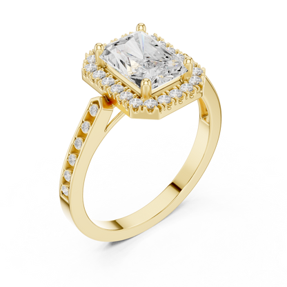 2.24 Carat Radiant Cut Diamond Halo Engagement Ring | Yellow Gold