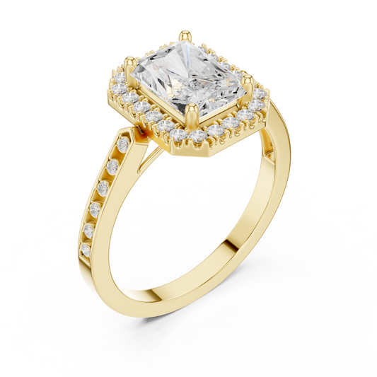 2.24 Carat Radiant Cut Diamond Halo Engagement Ring | Yellow Gold