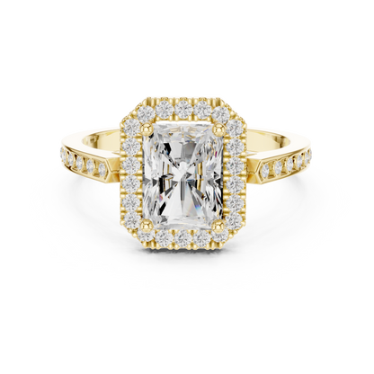 2.24 Carat Radiant Cut Diamond Halo Engagement Ring | Yellow Gold