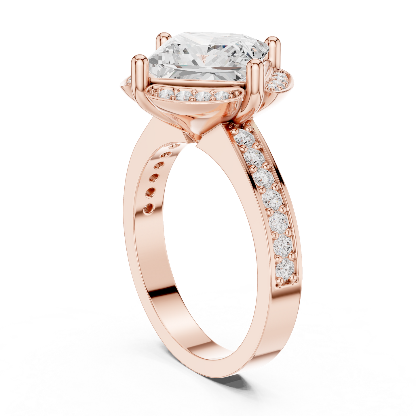 2.41ctw Princess Diamond Kite Chevron Halo Ring Pavé Band - Solid Gold
